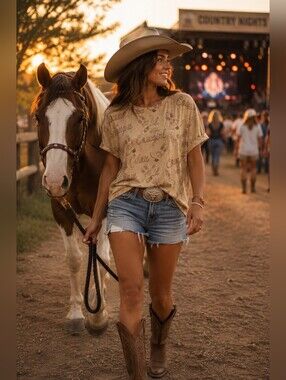 NWT Marigold Kiss Cowgirl Show Graphic T-Shirt Size Medium